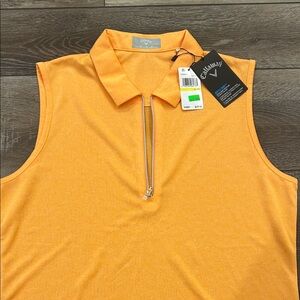 Callaway Vibrant Orange Zip-Up Sleeveless Golf Polo